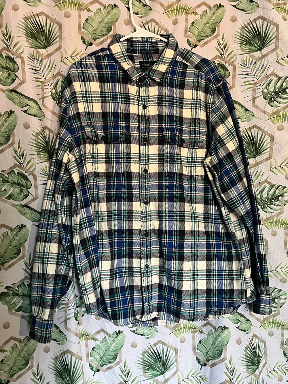 American Eagle Outfitters Blue & White Plaid Button-Down Shirt
